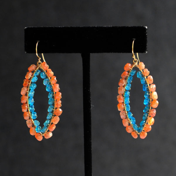 Small Marquise Earrings in Sunstone + Apatite