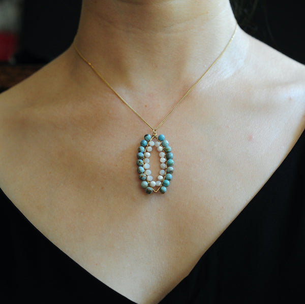 Small Marquise Necklace in Blue Opal + Mother of Pearl