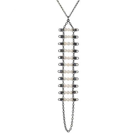 Artemis Necklace in Pearl + Black Silver