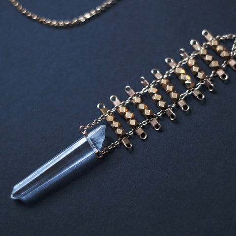 Crystal Point Necklace in Gold + Brass