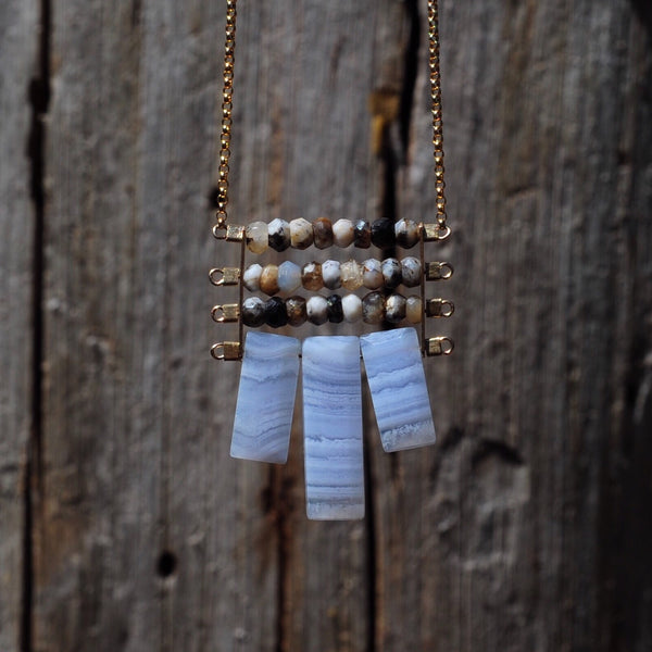 Tapestry Necklace in Dendritic Opal + Lace Agate