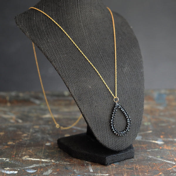 Large Tear Necklace in Black Spinel