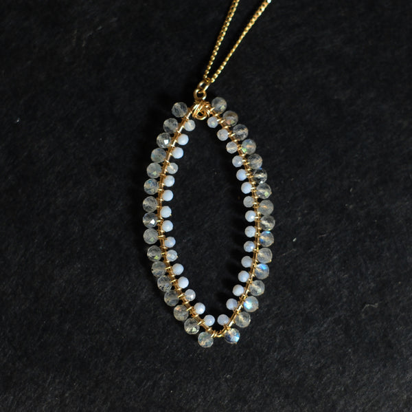 Large Marquise Necklace in Labradorite + Chalcedony