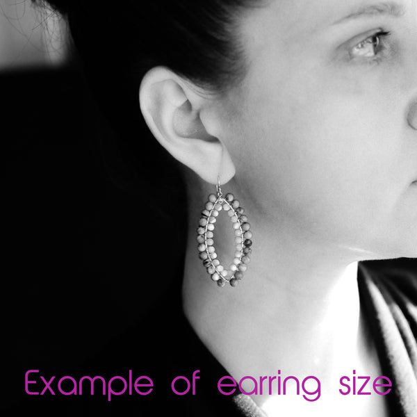 Large Marquise Earrings in Prehnite + Sunstone