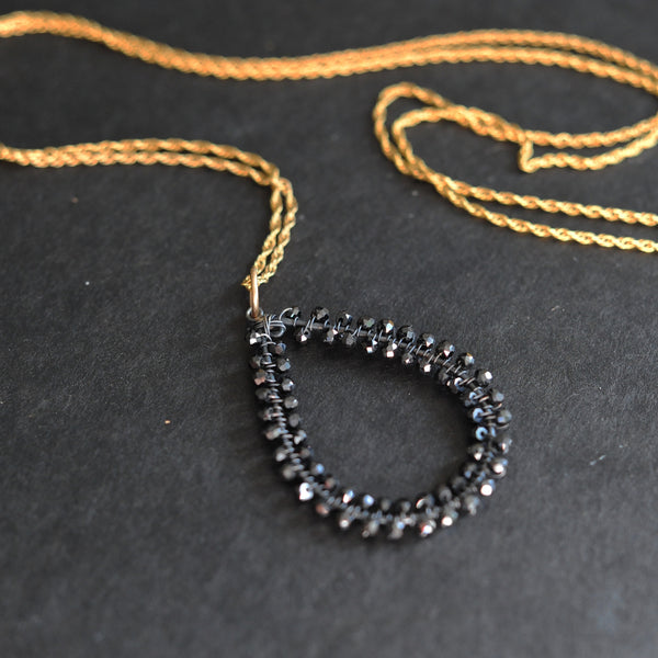 Large Tear Necklace in Black Spinel