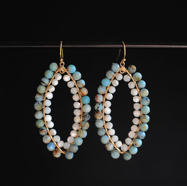 Large Marquise Earrings in Blue Opal + Mother of Pearl