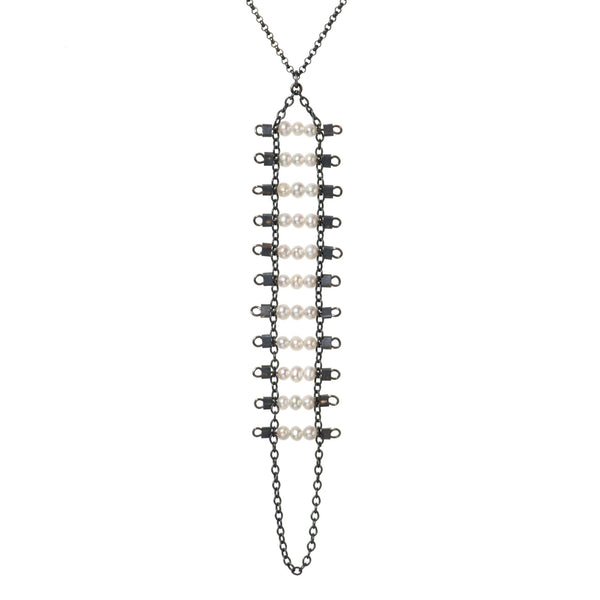 Artemis Necklace in Pearl + Black Silver