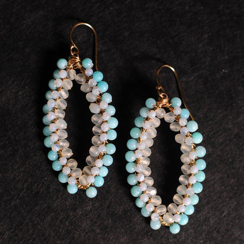 Large Marquise Earrings in Amazonite + Chalcedony + Serpentine