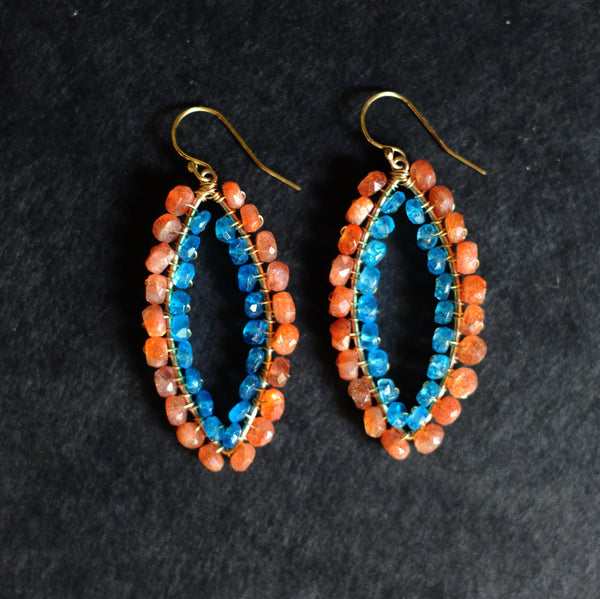 Small Marquise Earrings in Sunstone + Apatite