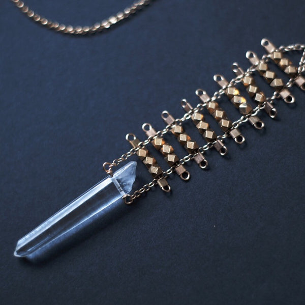 Crystal Point Necklace in Gold + Brass