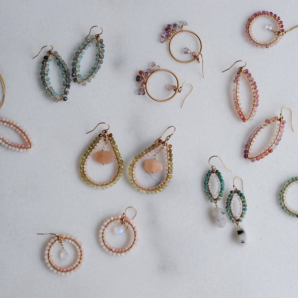 Small Hoop Earrings in Peruvian Pink Opal