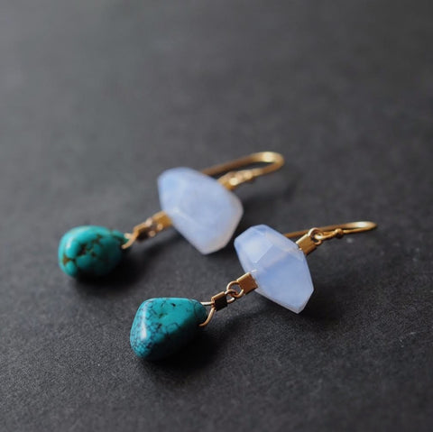Drop Earrings in Chalcedony + Turquoise