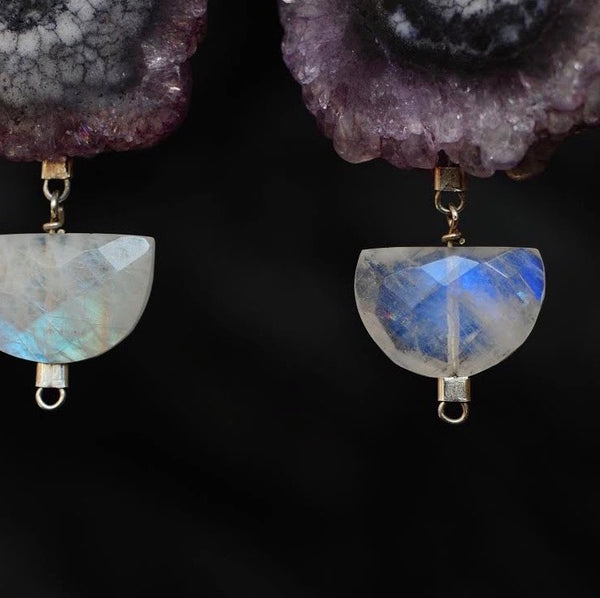 Drop Earrings in Solar Quartz + Moonstone