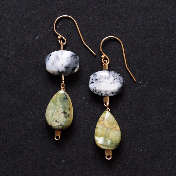Drop Earrings in Dendritic + Green Opal