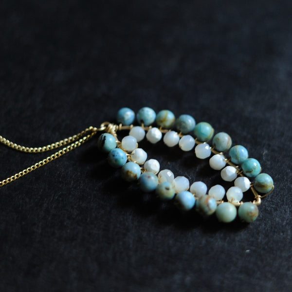 Small Marquise Necklace in Blue Opal + Mother of Pearl