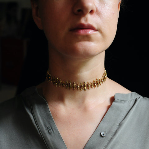 Florence Ribbon Necklace in Gold + Brass