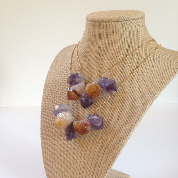 Strand Necklace in Amethyst + Citrine Points