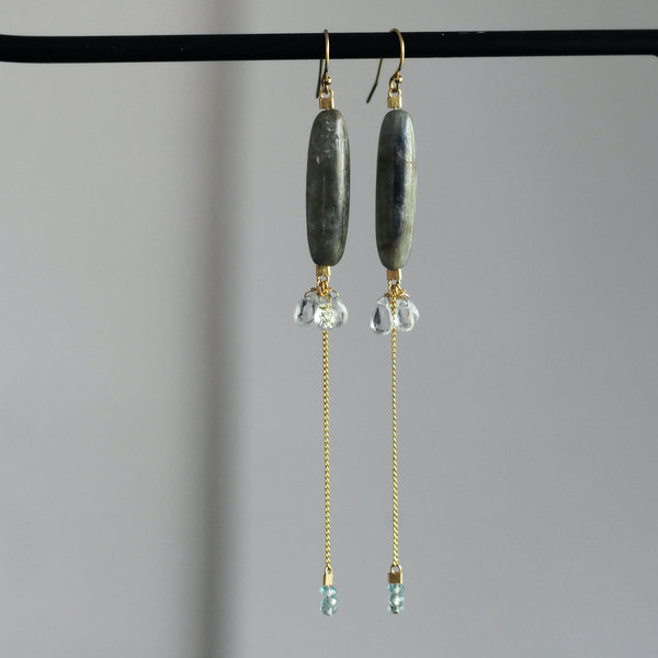 Sea Rocket Earrings in Kyanite + Aquamarine