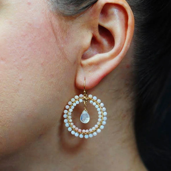 Small Hoop Earrings in Peruvian Pink Opal