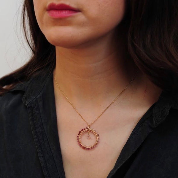 Small Hoop Necklace in Spinel & Peach Moonstone