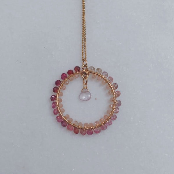 Small Hoop Necklace in Spinel & Peach Moonstone