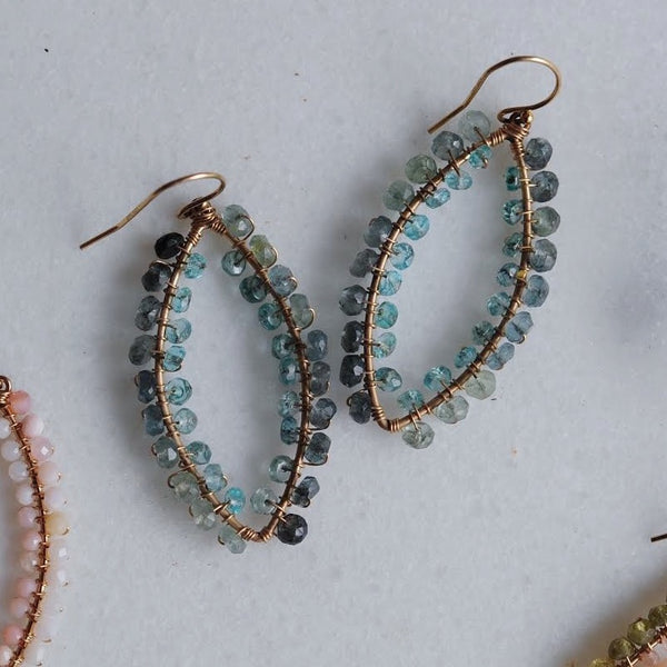 Small Marquise Earrings in Moos Aquamarine + Apatite