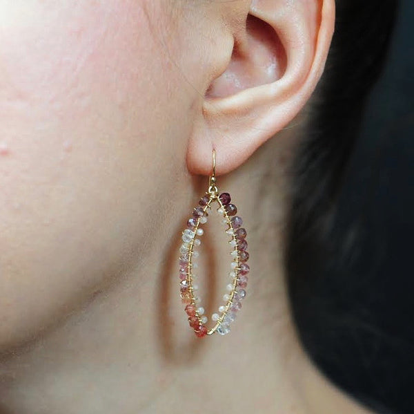 Small Marquise Earrings in Spinel + Peach Moonstone
