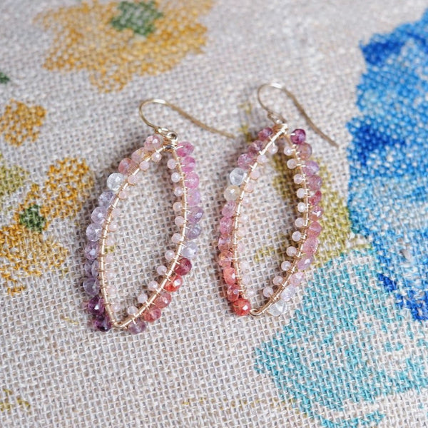 Small Marquise Earrings in Spinel + Peach Moonstone