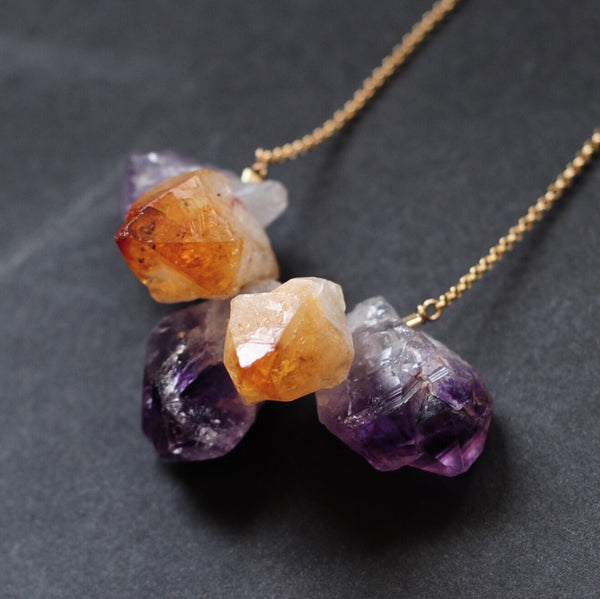 Strand Necklace in Amethyst + Citrine Points