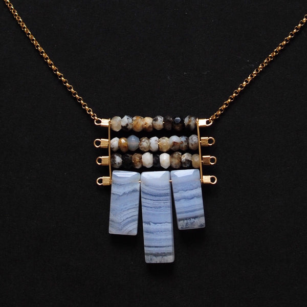 Tapestry Necklace in Dendritic Opal + Lace Agate